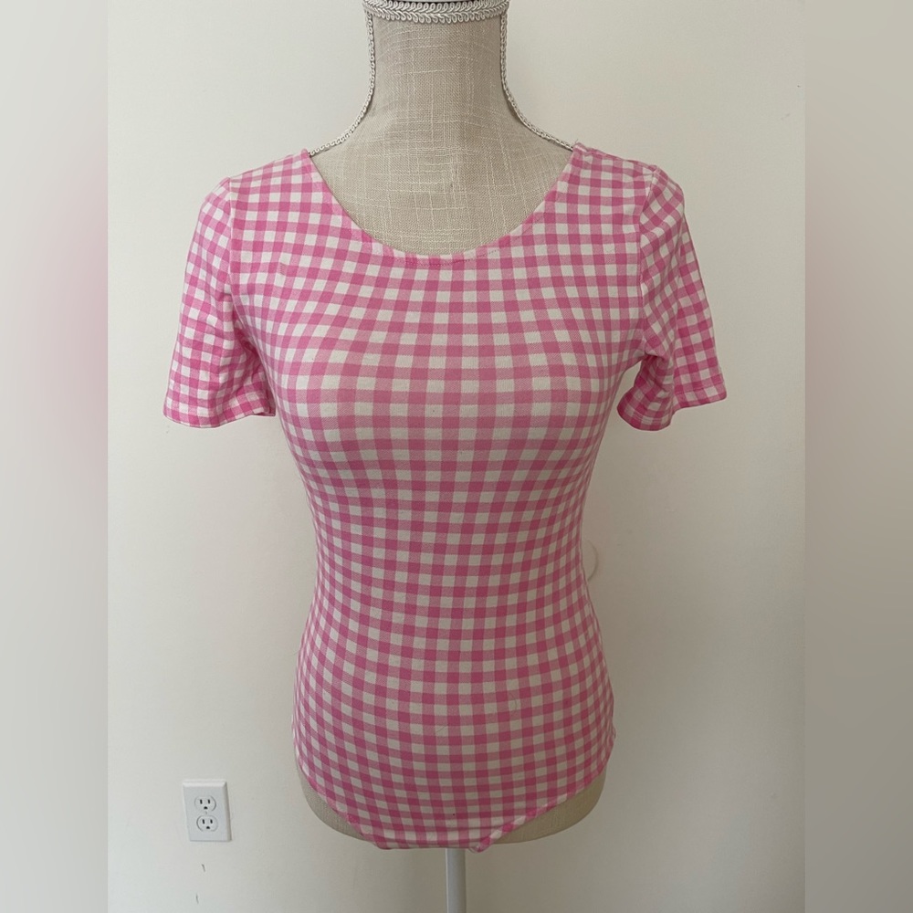 H&M Divided Pink Gingham Bodysuit Size Small